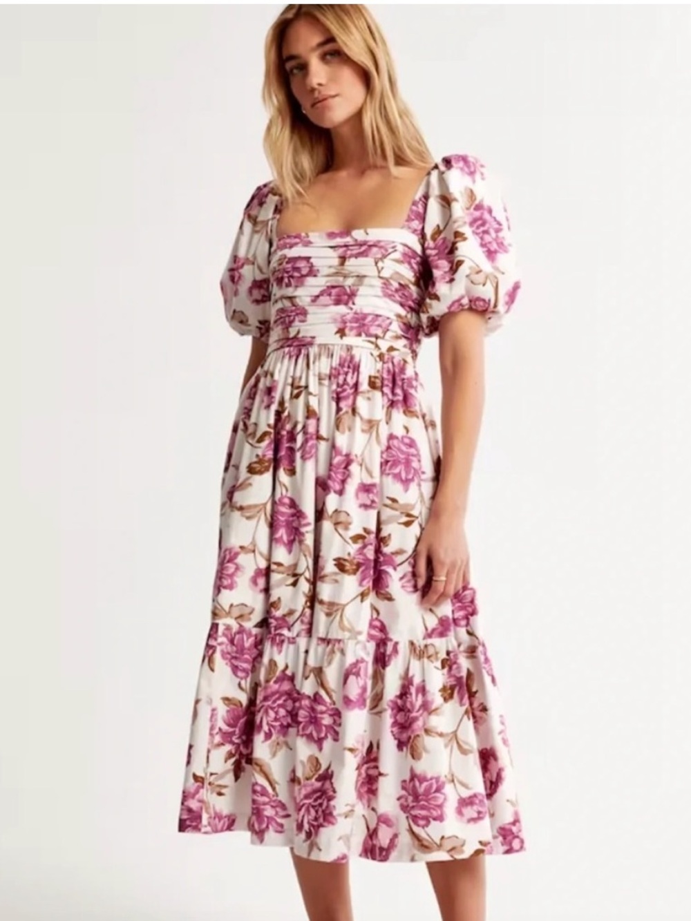 The A&F Emerson Poplin Puff Sleeve Midi Dress Floral XXLP XXL PETITE